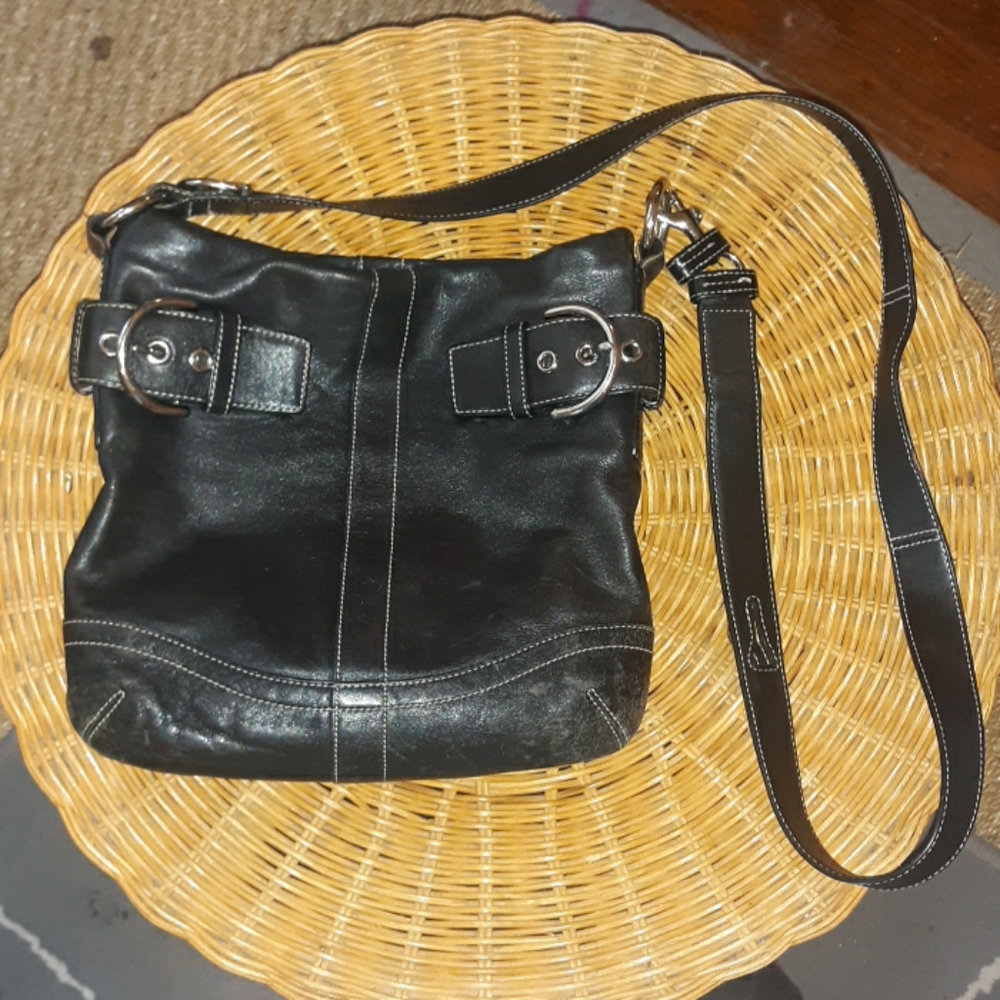 Coach crossbody black leather purse